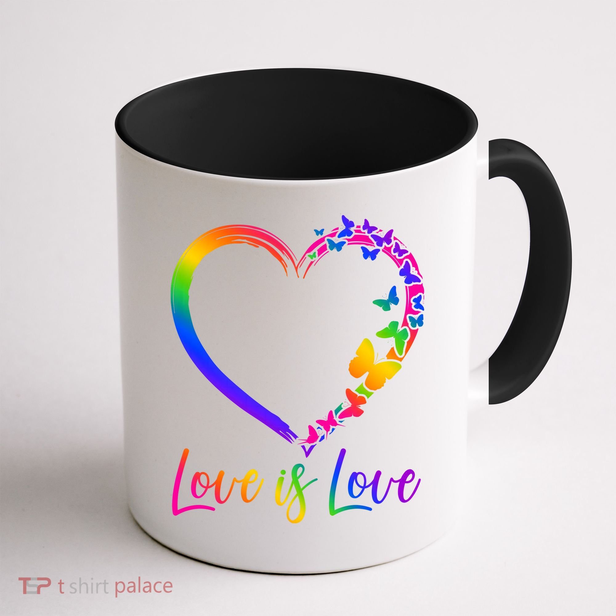 Love Is Love Rainbow Butterfly Heart Coffee Mug