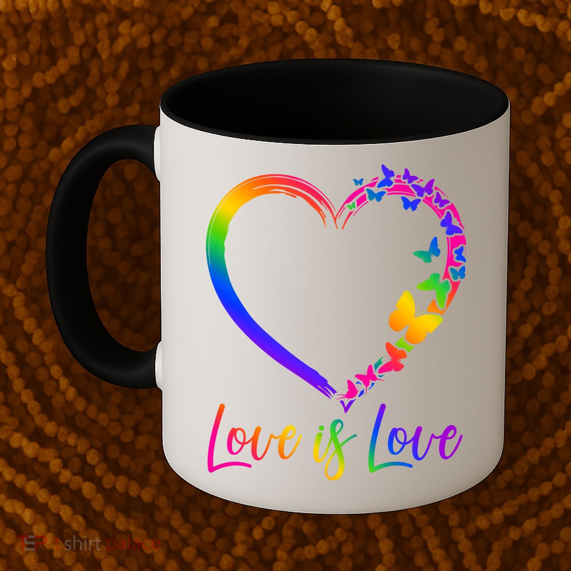 Love Is Love Rainbow Butterfly Heart Coffee Mug