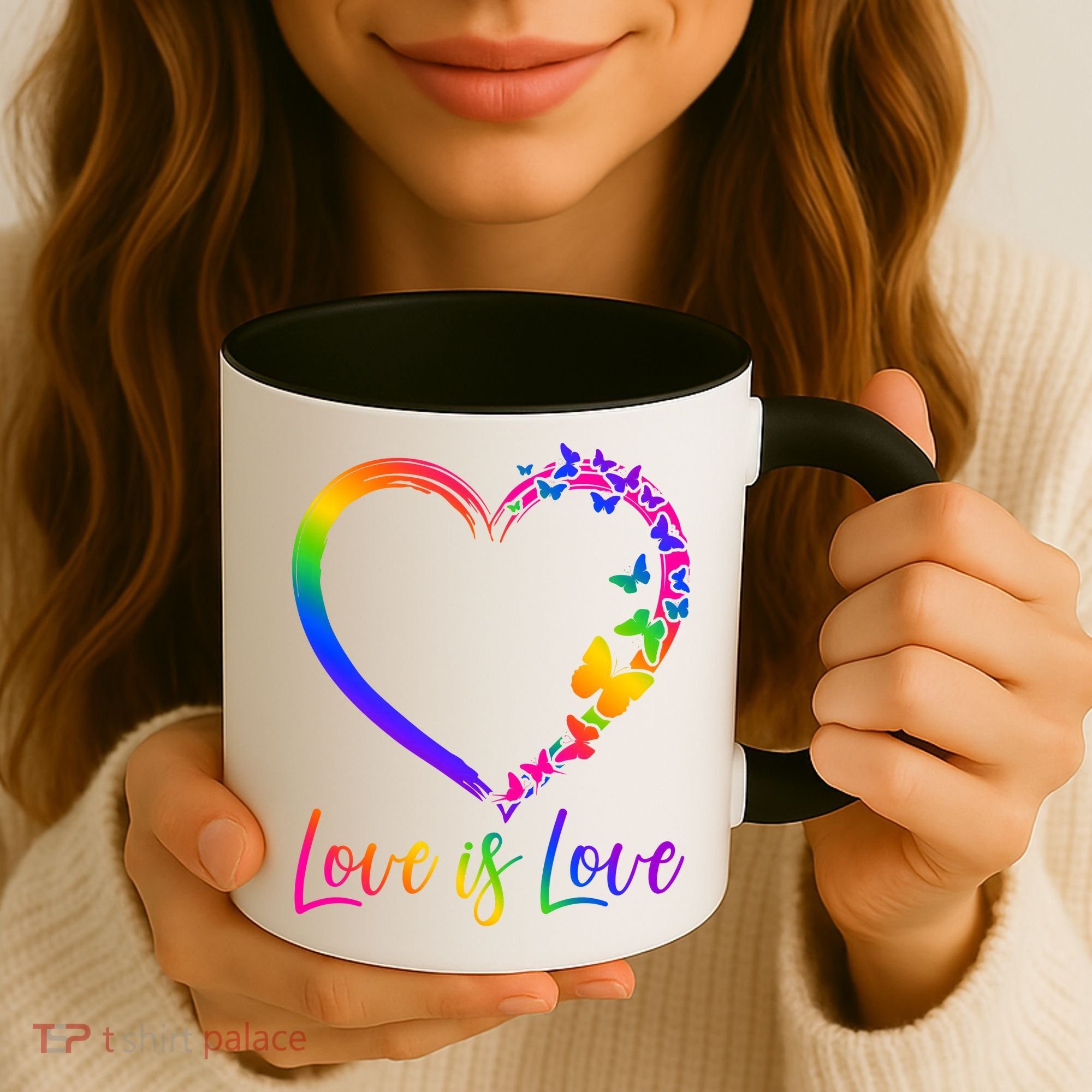 Love Is Love Rainbow Butterfly Heart Coffee Mug