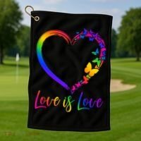 Love Is Love Rainbow Butterfly Heart Golf Towel thumb 1
