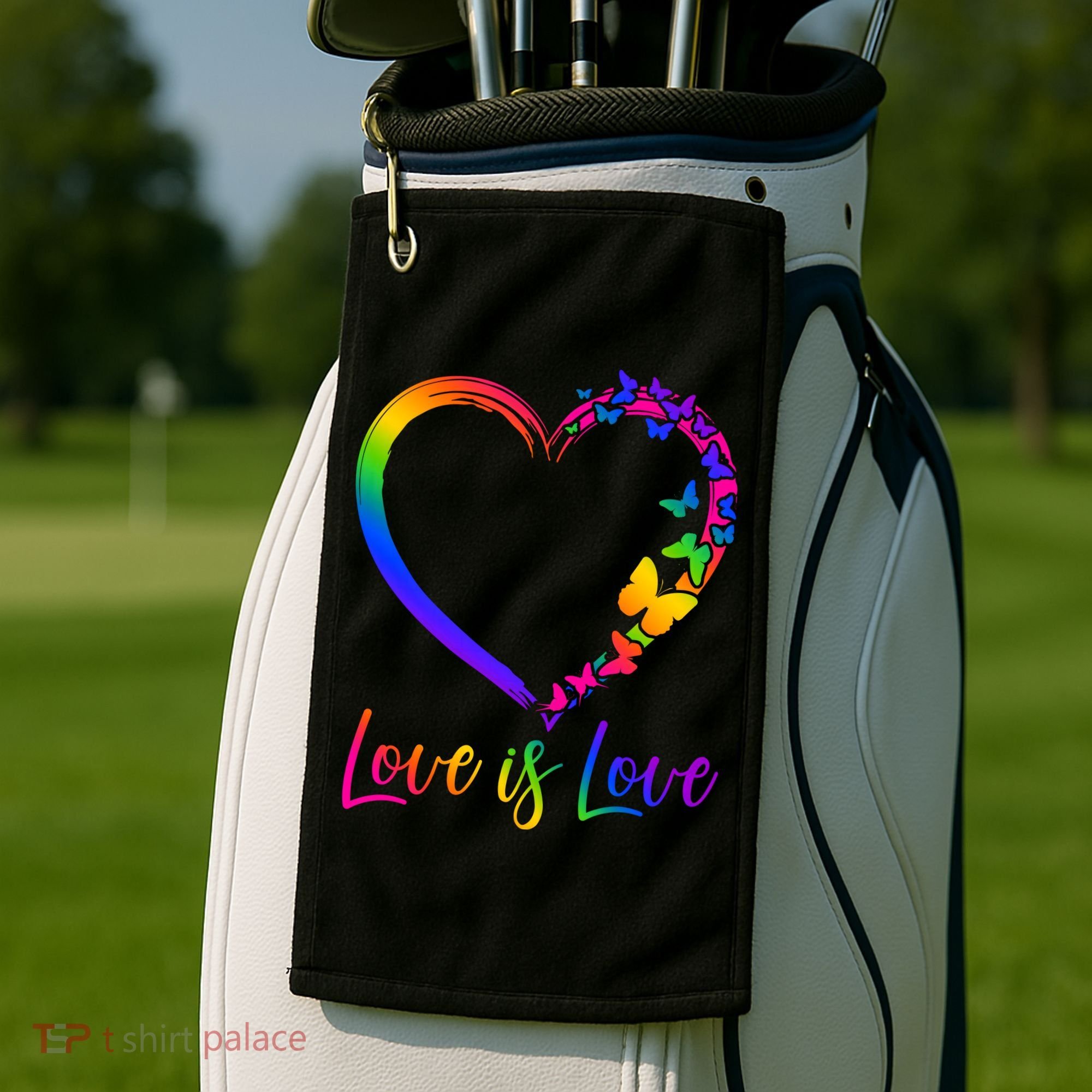 Love Is Love Rainbow Butterfly Heart Golf Towel