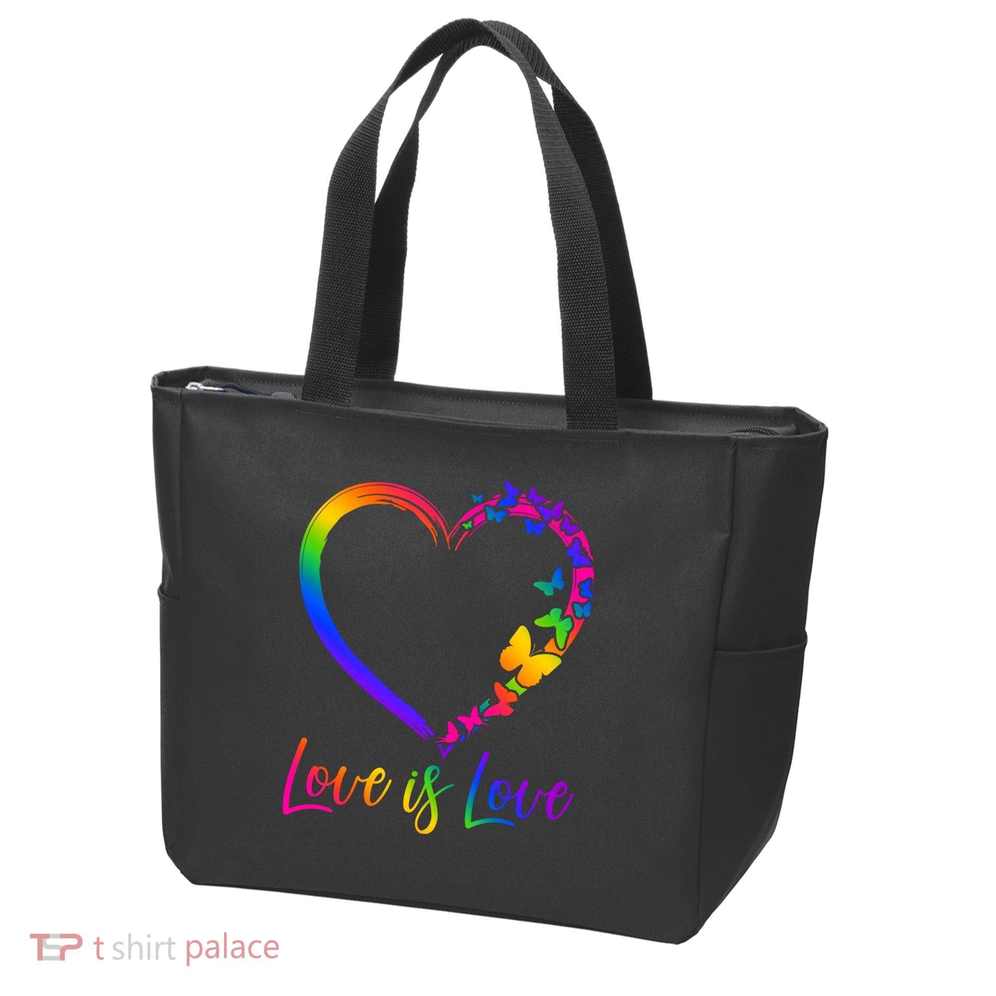 Love Is Love Rainbow Butterfly Heart Tote Bag