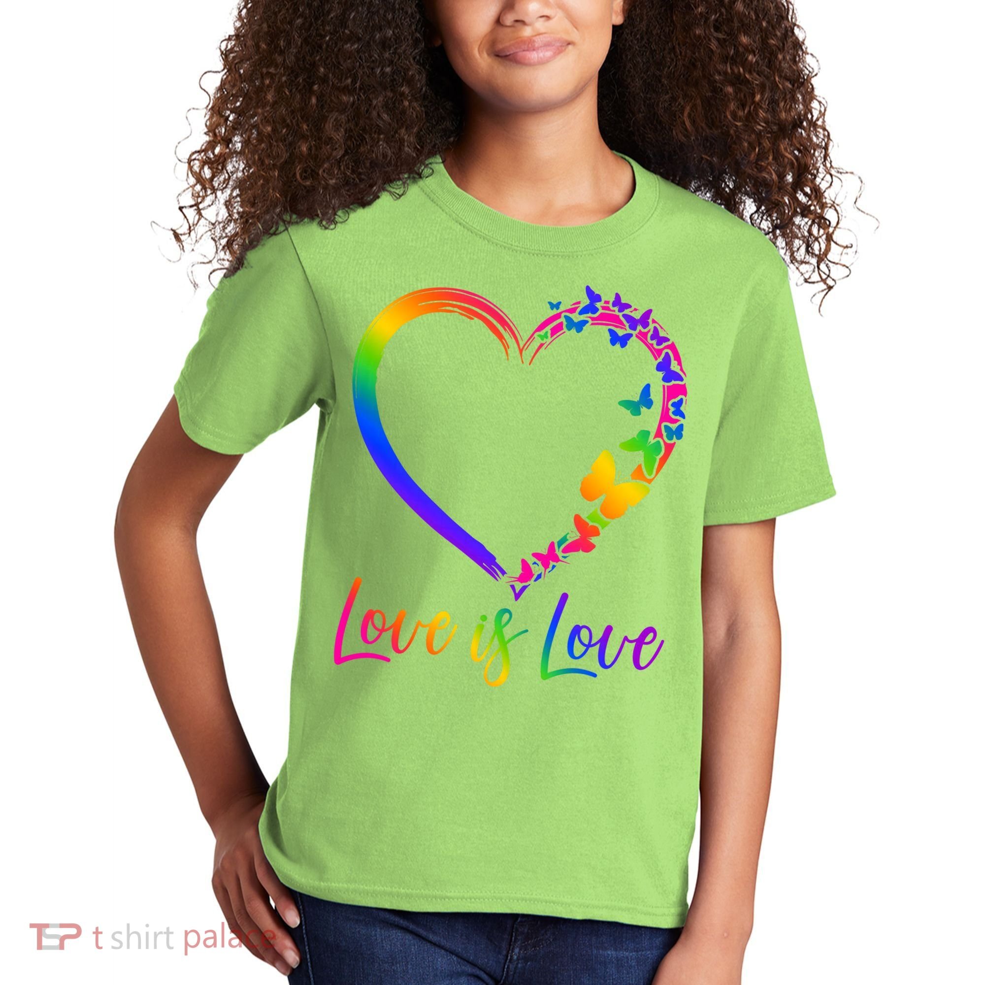 Love Is Love Rainbow Butterfly Heart Kids T-Shirt