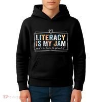 Literacy Is My Jam And Im Here To Spread It Kids Hoodie thumb 4