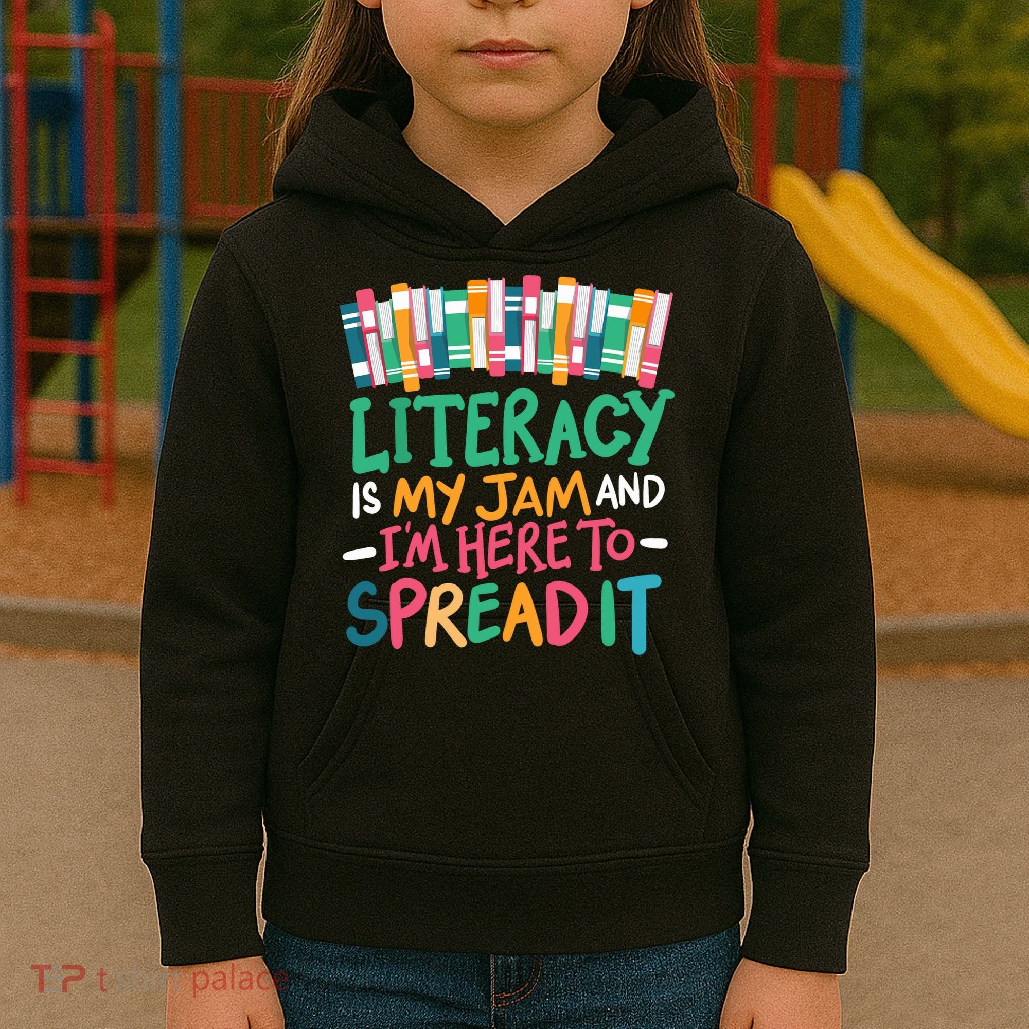 Literacy Is My Jam And Im Here To Spread It Kids Hoodie