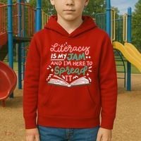 Literacy Is My Jam And Im Here To Spread It Kids Hoodie thumb 2