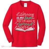 Literacy Is My Jam And Im Here To Spread It Kids Long Sleeve Shirt thumb 0
