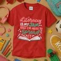 Literacy Is My Jam And Im Here To Spread It Kids T-Shirt thumb 3