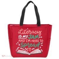 Literacy Is My Jam And Im Here To Spread It Tote Bag thumb 0