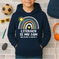 Literacy Is My Jam Literacy Teacher Reading Interventionist Kids Hoodie thumb 2