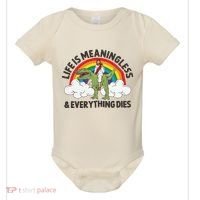 Life Is Meaningless And Everything Dies Jesus Riding Dinosaur Baby Bodysuit thumb 0
