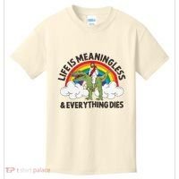 Life Is Meaningless And Everything Dies Jesus Riding Dinosaur Kids T-Shirt thumb 0