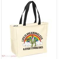 Life Is Meaningless And Everything Dies Jesus Riding Dinosaur Tote Bag thumb 2