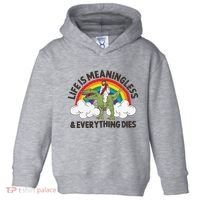 Life Is Meaningless And Everything Dies Jesus Riding Dinosaur Toddler Hoodie thumb 0