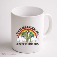 Life Is Meaningless And Everything Dies Jesus Riding Dinosaur Coffee Mug thumb 1