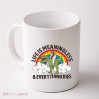 Life Is Meaningless And Everything Dies Jesus Riding Dinosaur Coffee Mug thumb 0