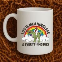 Life Is Meaningless And Everything Dies Jesus Riding Dinosaur Coffee Mug thumb 2