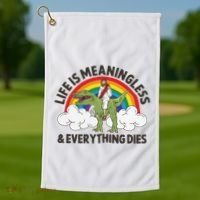 Life Is Meaningless And Everything Dies Jesus Riding Dinosaur Golf Towel thumb 1