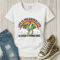 Life Is Meaningless And Everything Dies Jesus Riding Dinosaur Women's T-Shirt thumb 3