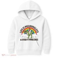 Life Is Meaningless And Everything Dies Jesus Riding Dinosaur Kids Hoodie thumb 0