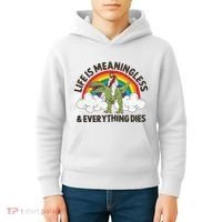 Life Is Meaningless And Everything Dies Jesus Riding Dinosaur Kids Hoodie thumb 4