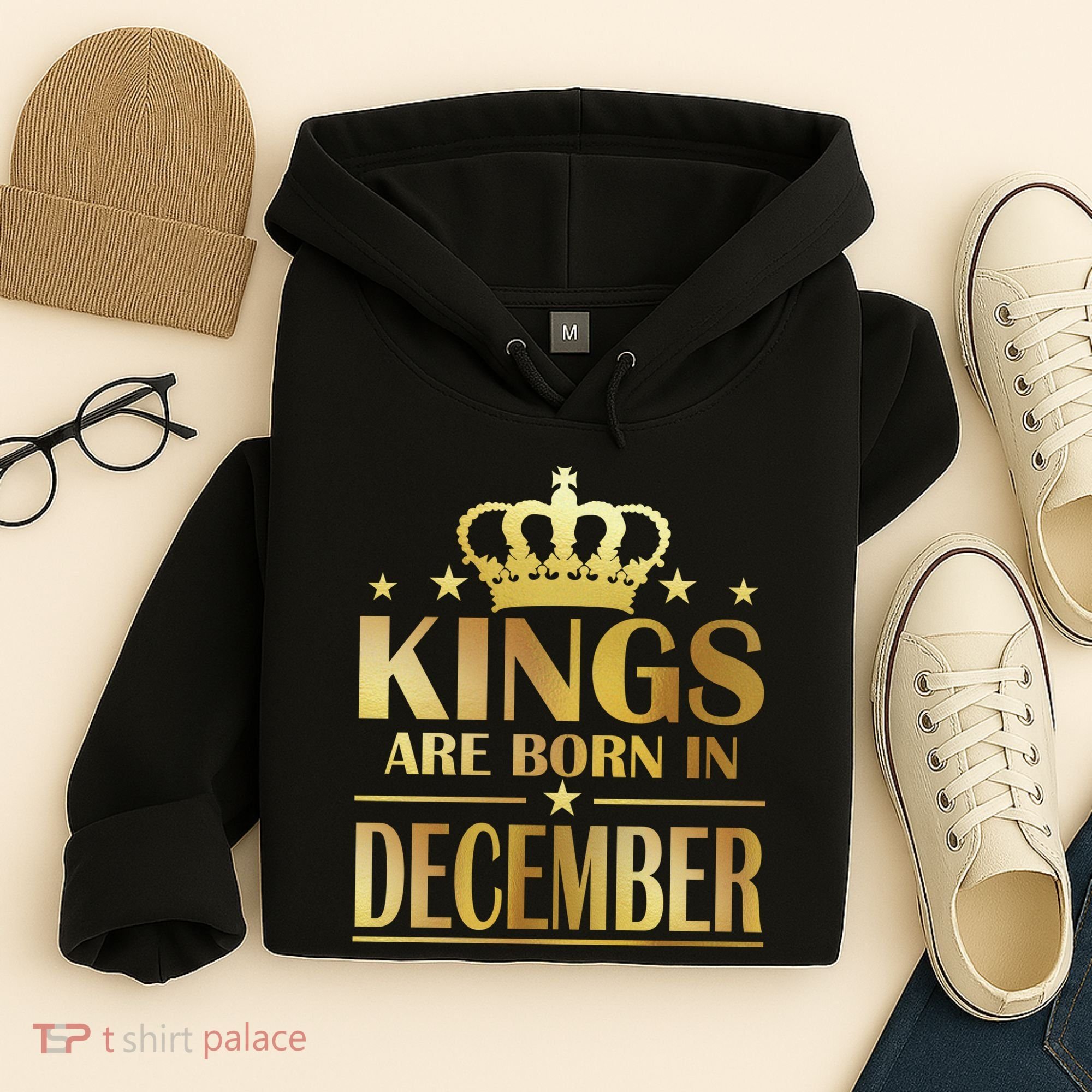 Limited Edition Kings Are Born in December Gold Print Hoodie
