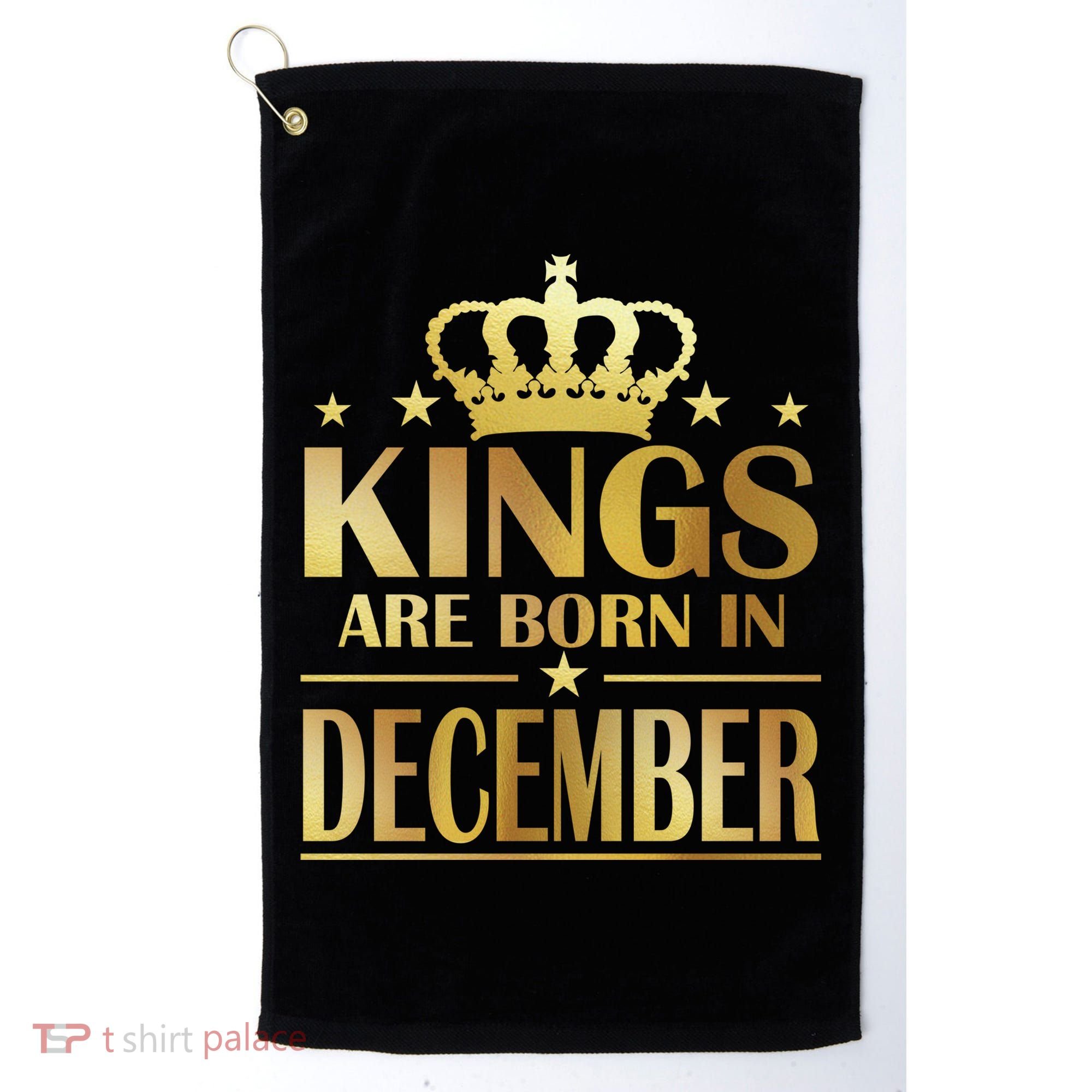 Limited Edition Kings Are Born in December Gold Print Golf Towel
