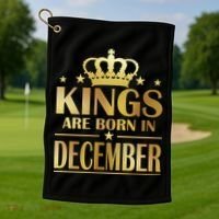 Limited Edition Kings Are Born in December Gold Print Golf Towel thumb 1