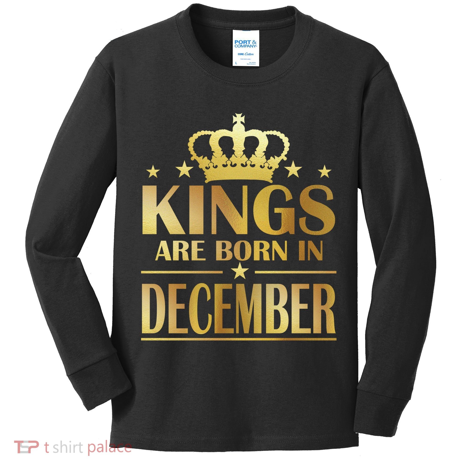 Limited Edition Kings Are Born in December Gold Print Kids Long Sleeve Shirt