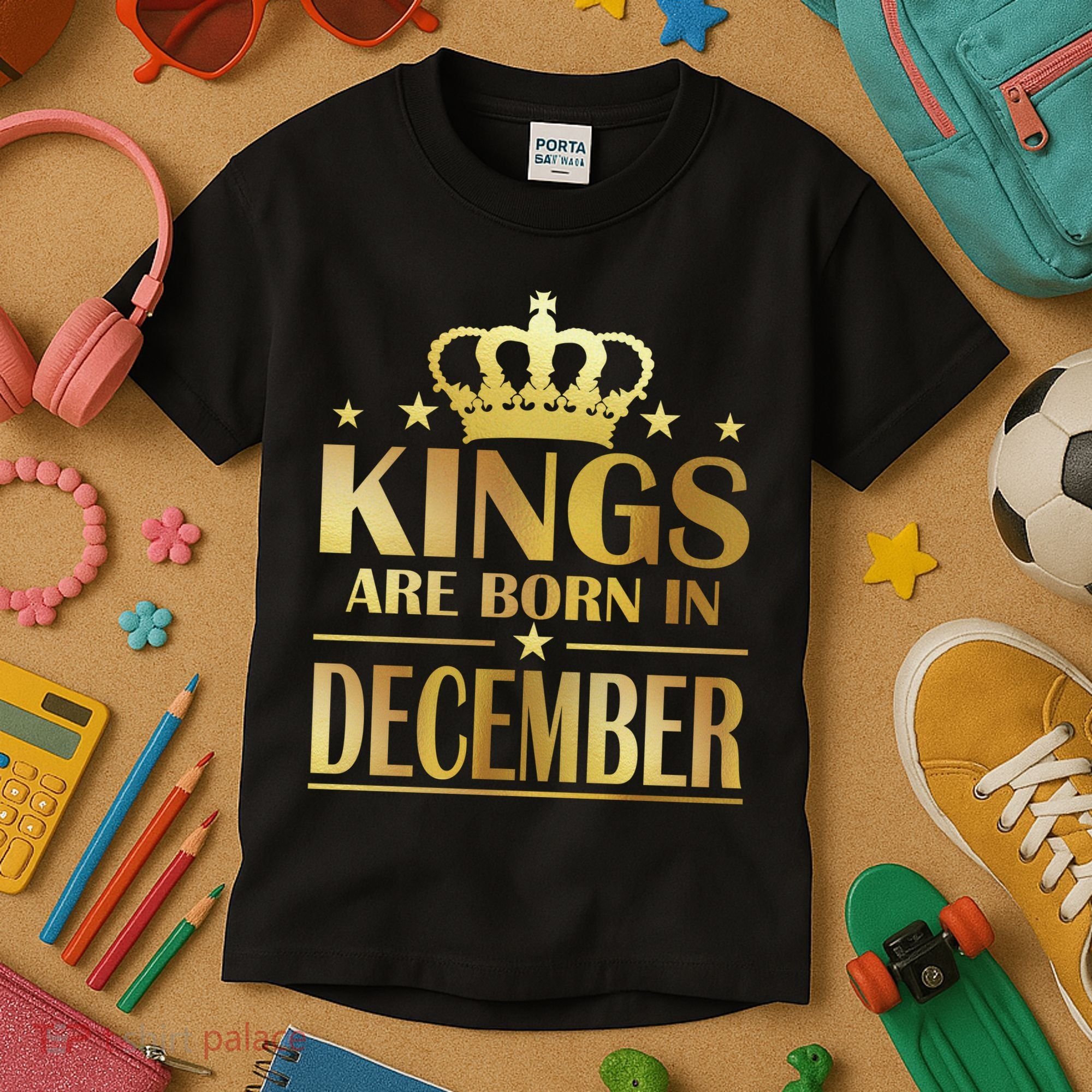 Limited Edition Kings Are Born in December Gold Print Kids T-Shirt