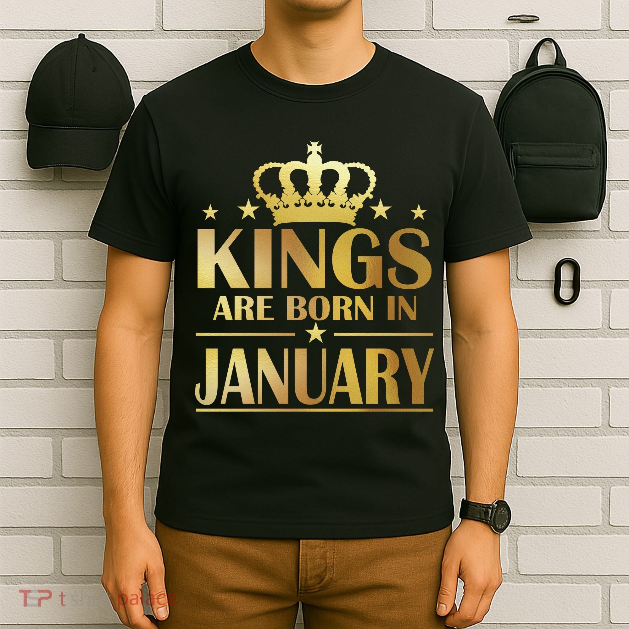 Limited Edition Kings Are Born in January Gold Print T-Shirt