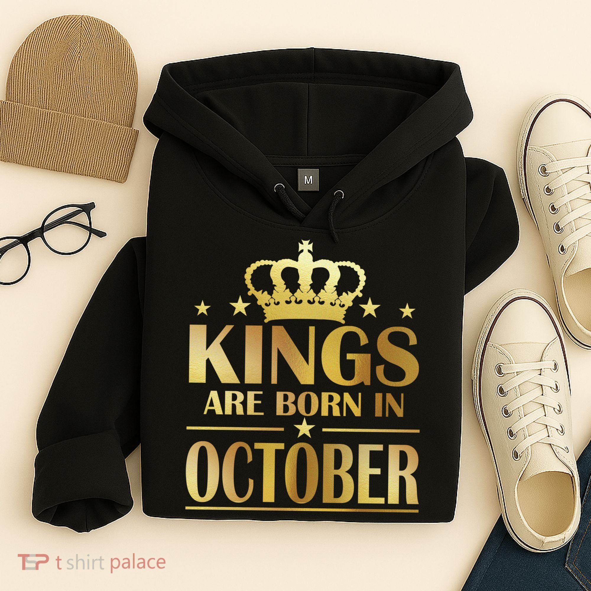 Limited Edition Kings Are Born in October Gold Print Hoodie