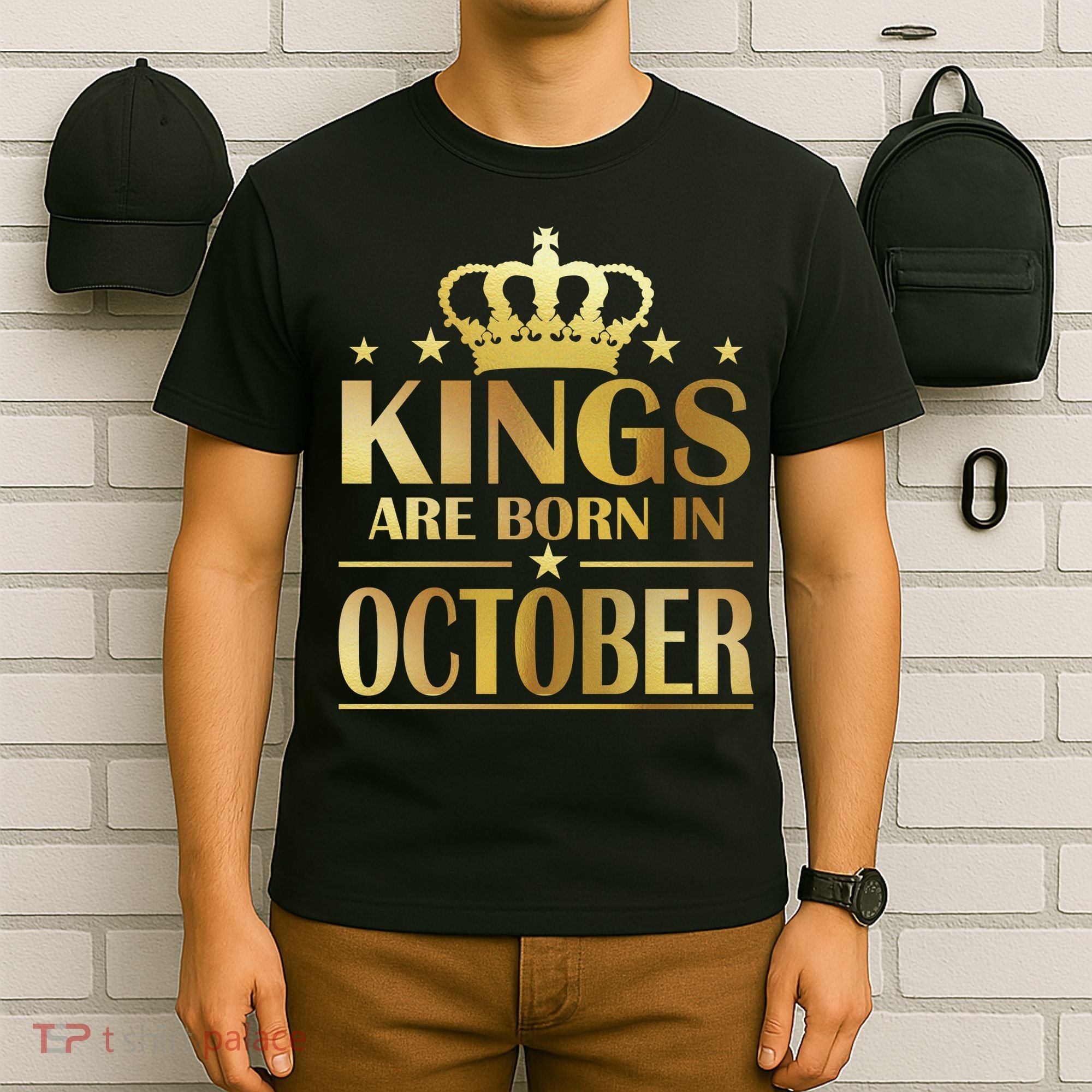 Limited Edition Kings Are Born in October Gold Print T-Shirt