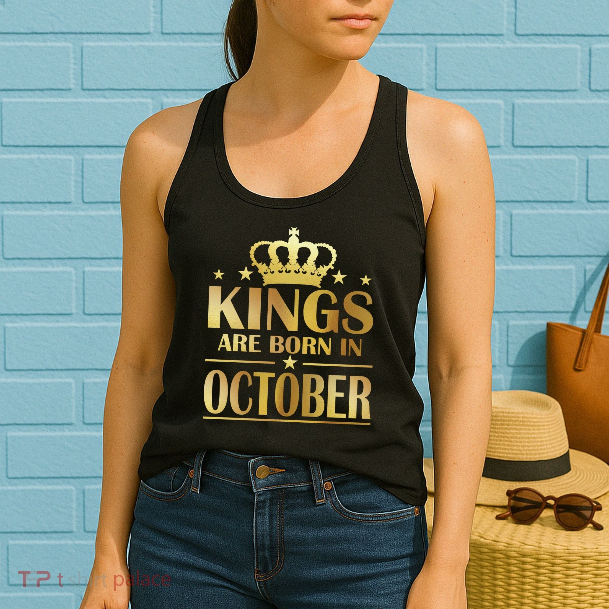 Limited Edition Kings Are Born in October Gold Print Women's Tank Top
