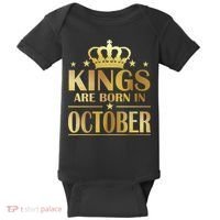Limited Edition Kings Are Born in October Gold Print Baby Bodysuit thumb 0