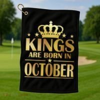 Limited Edition Kings Are Born in October Gold Print Golf Towel thumb 1