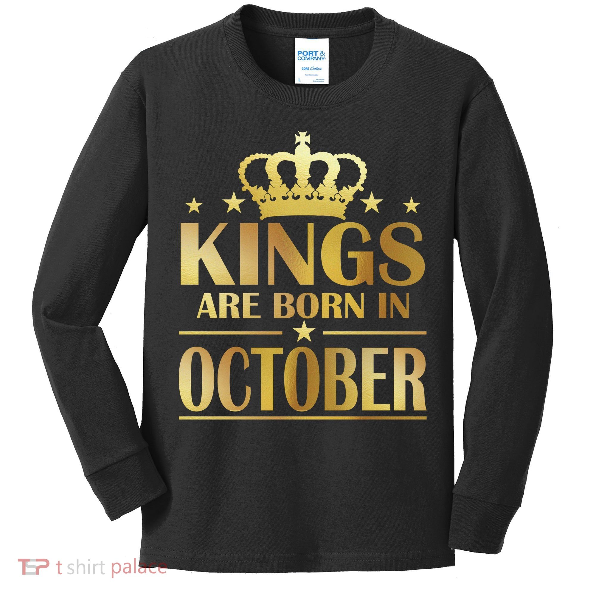 Limited Edition Kings Are Born in October Gold Print Kids Long Sleeve Shirt