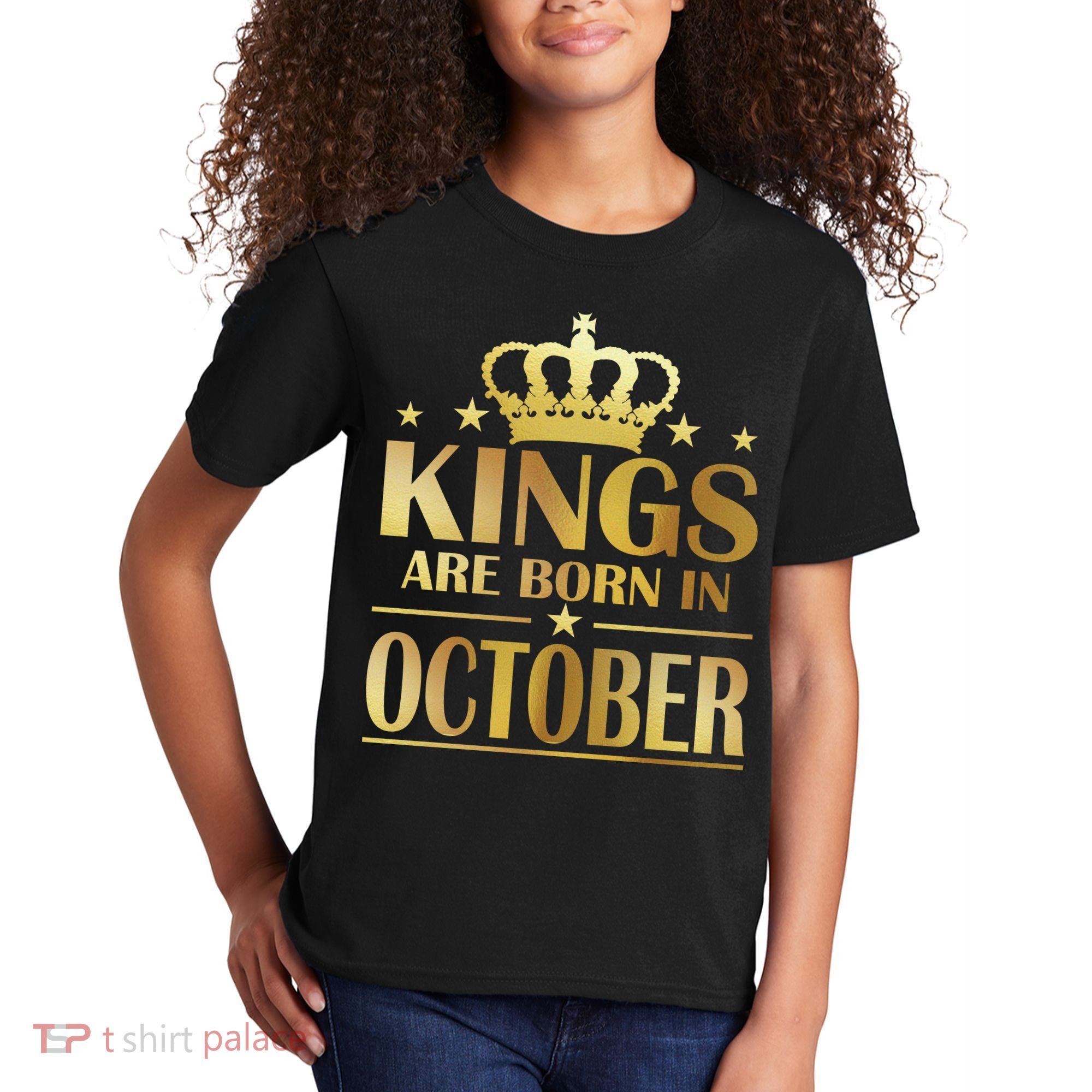 Limited Edition Kings Are Born in October Gold Print Kids T-Shirt
