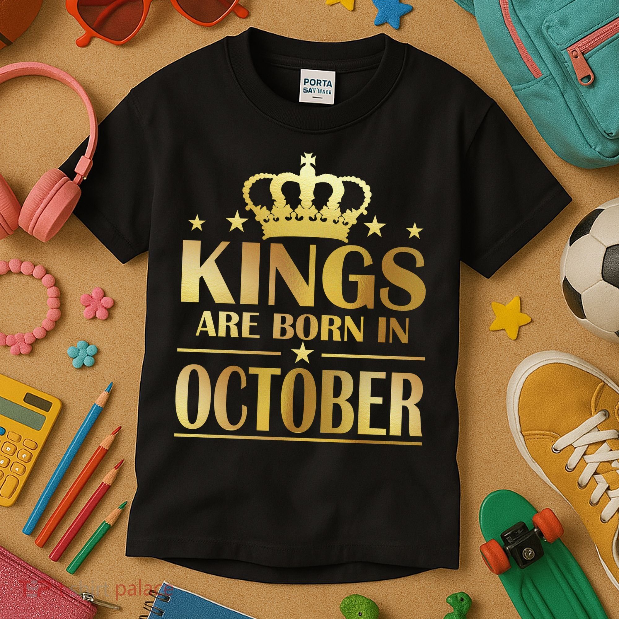 Limited Edition Kings Are Born in October Gold Print Kids T-Shirt