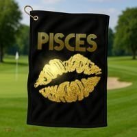 Limited Edition Pisces Zodiac Birthday Golden Lips Golf Towel thumb 1