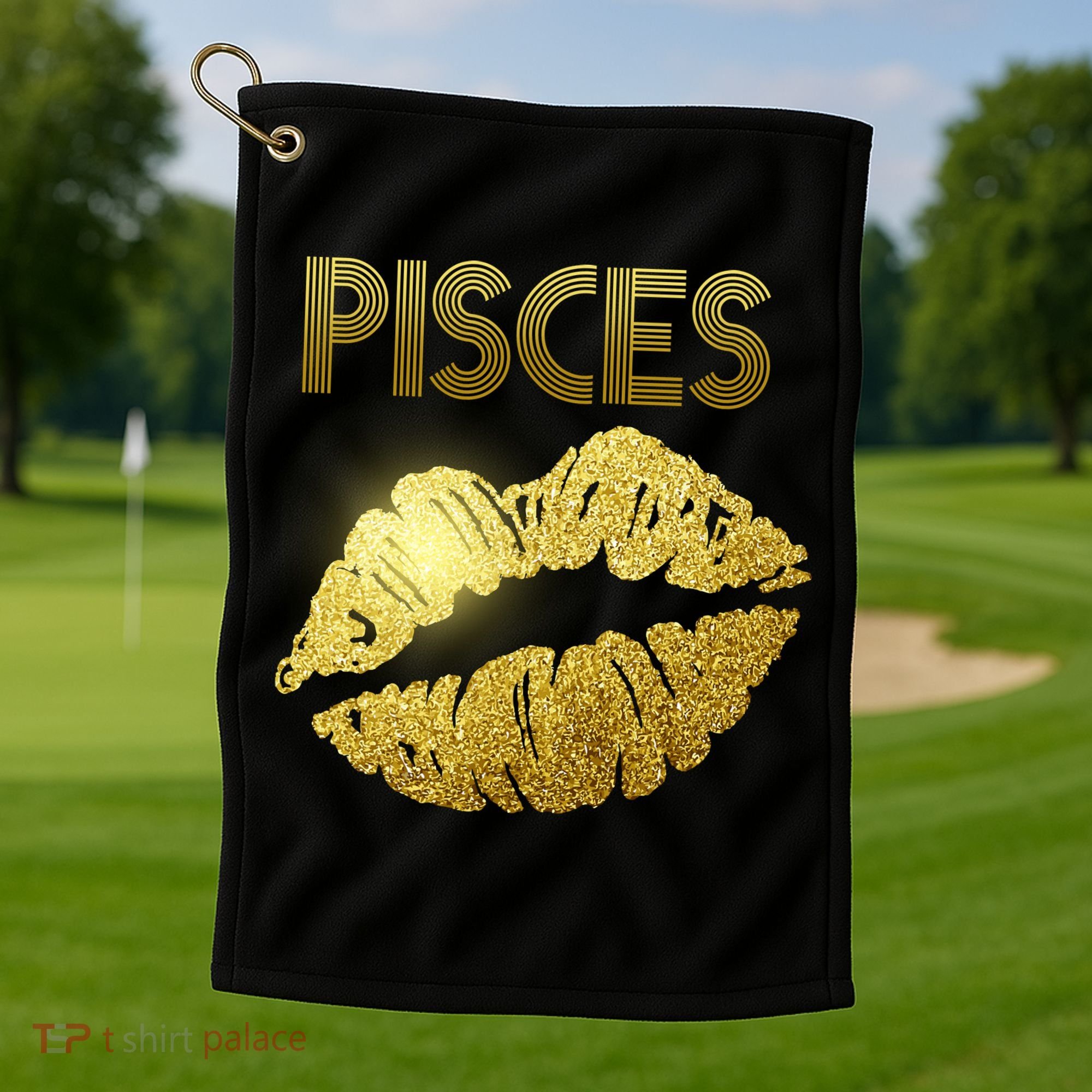 Limited Edition Pisces Zodiac Birthday Golden Lips Golf Towel