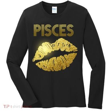 Limited Edition Pisces Zodiac Birthday Golden Lips Women's Long Sleeve Shirt