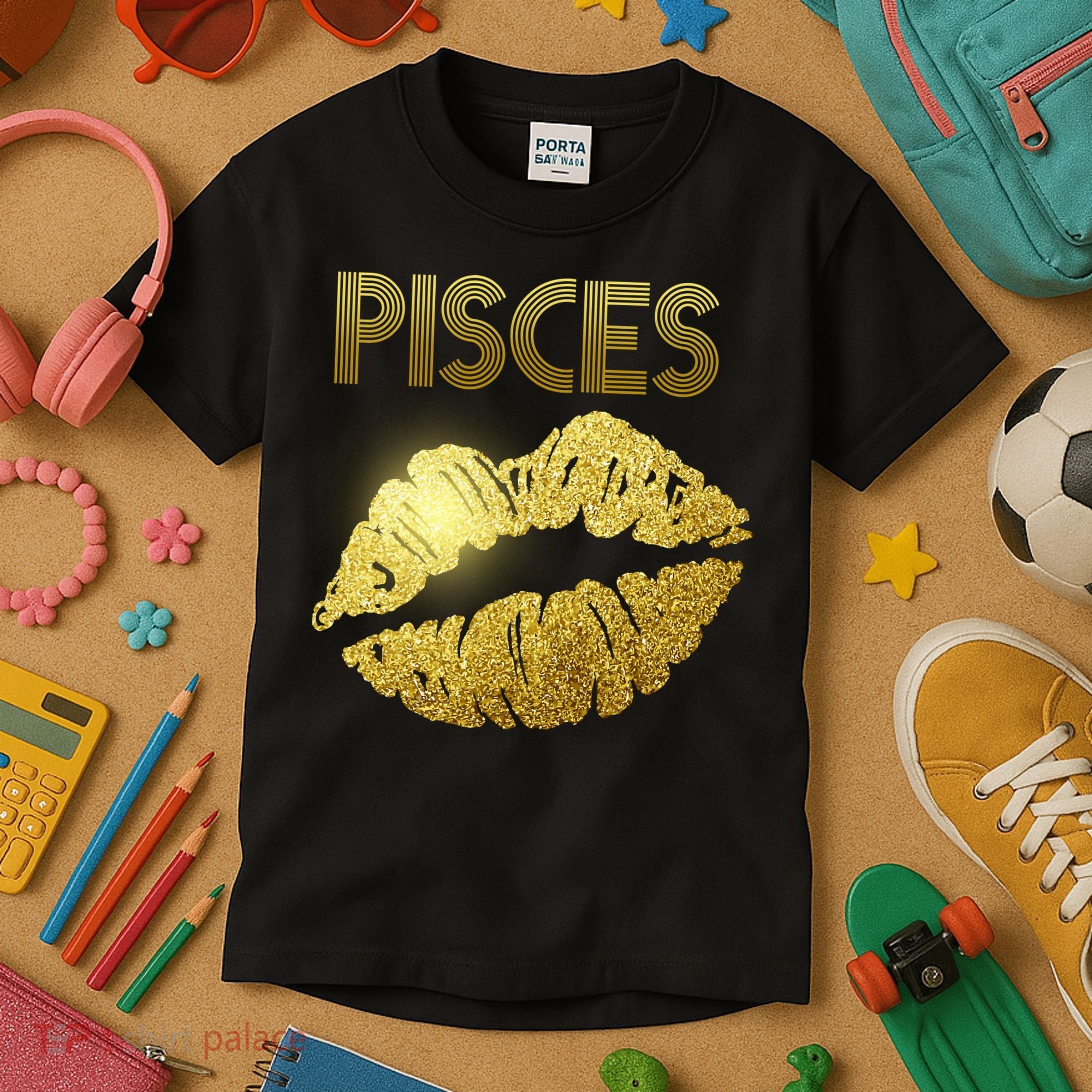 Limited Edition Pisces Zodiac Birthday Golden Lips Kids T-Shirt