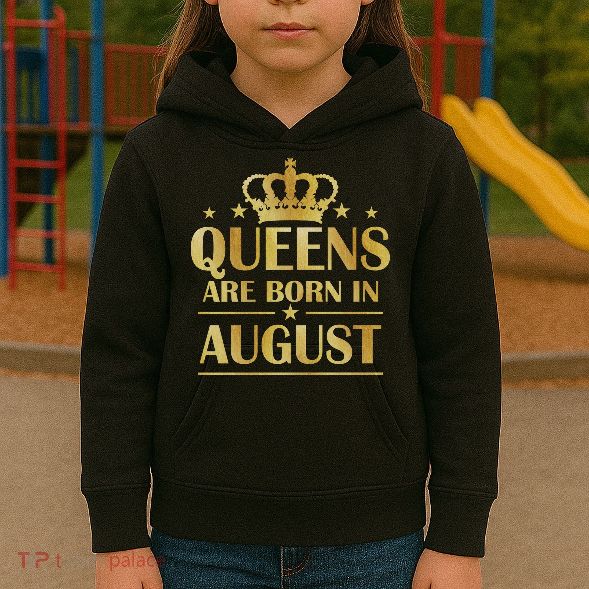 Limited Edition Queens Are Born In August Gold Print Kids Hoodie