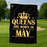 Limited Edition Queens Are Born In May Gold Print Golf Towel thumb 1