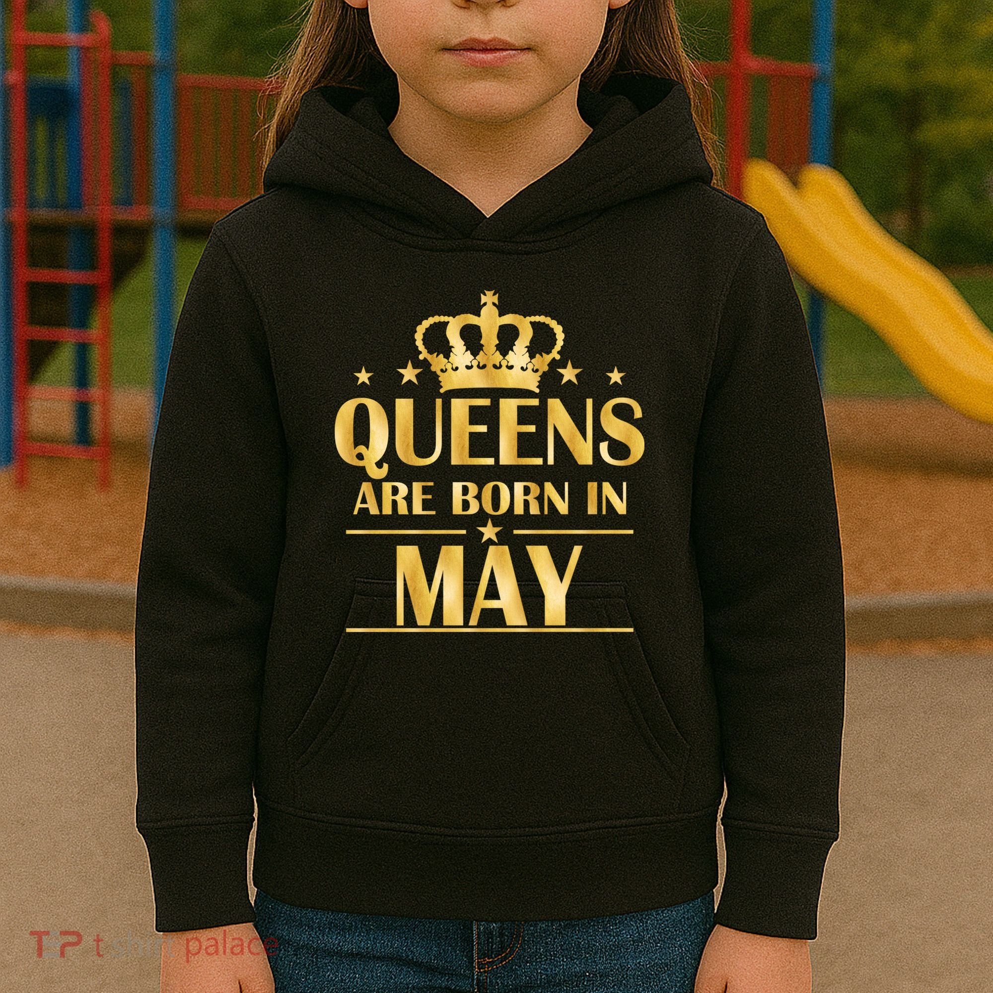 Limited Edition Queens Are Born In May Gold Print Kids Hoodie