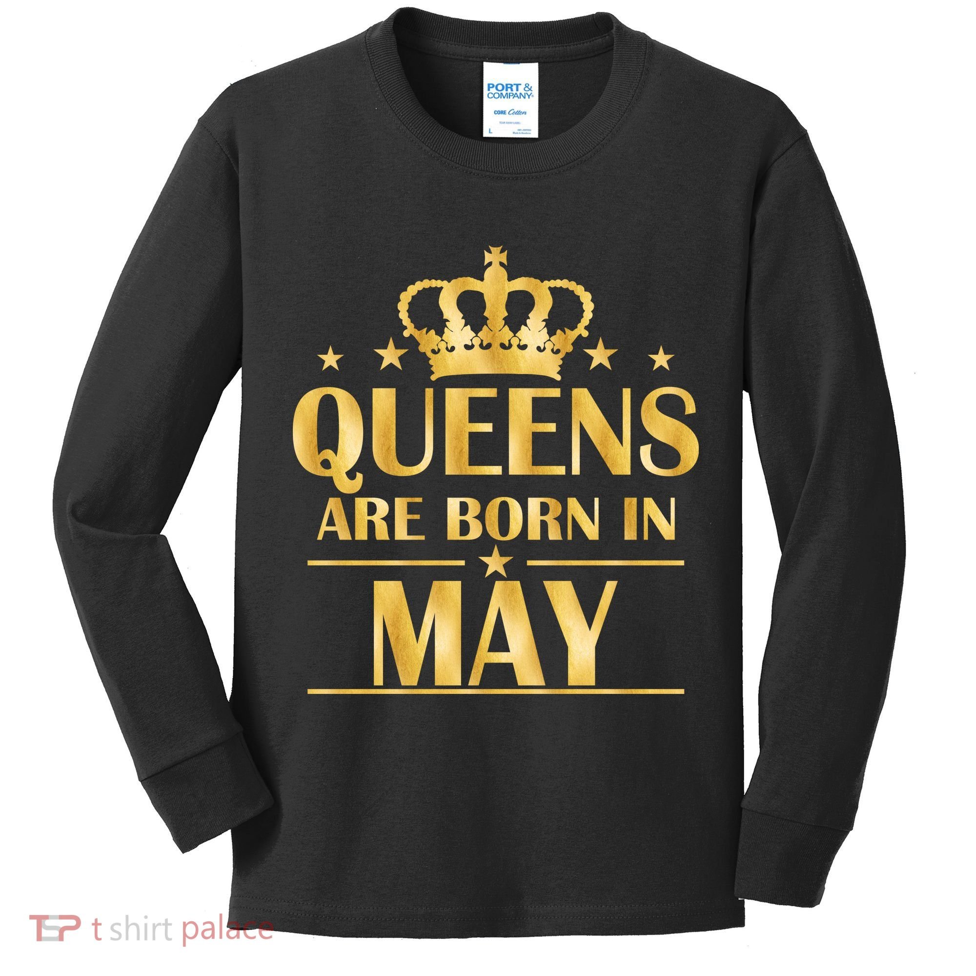 Limited Edition Queens Are Born In May Gold Print Kids Long Sleeve Shirt