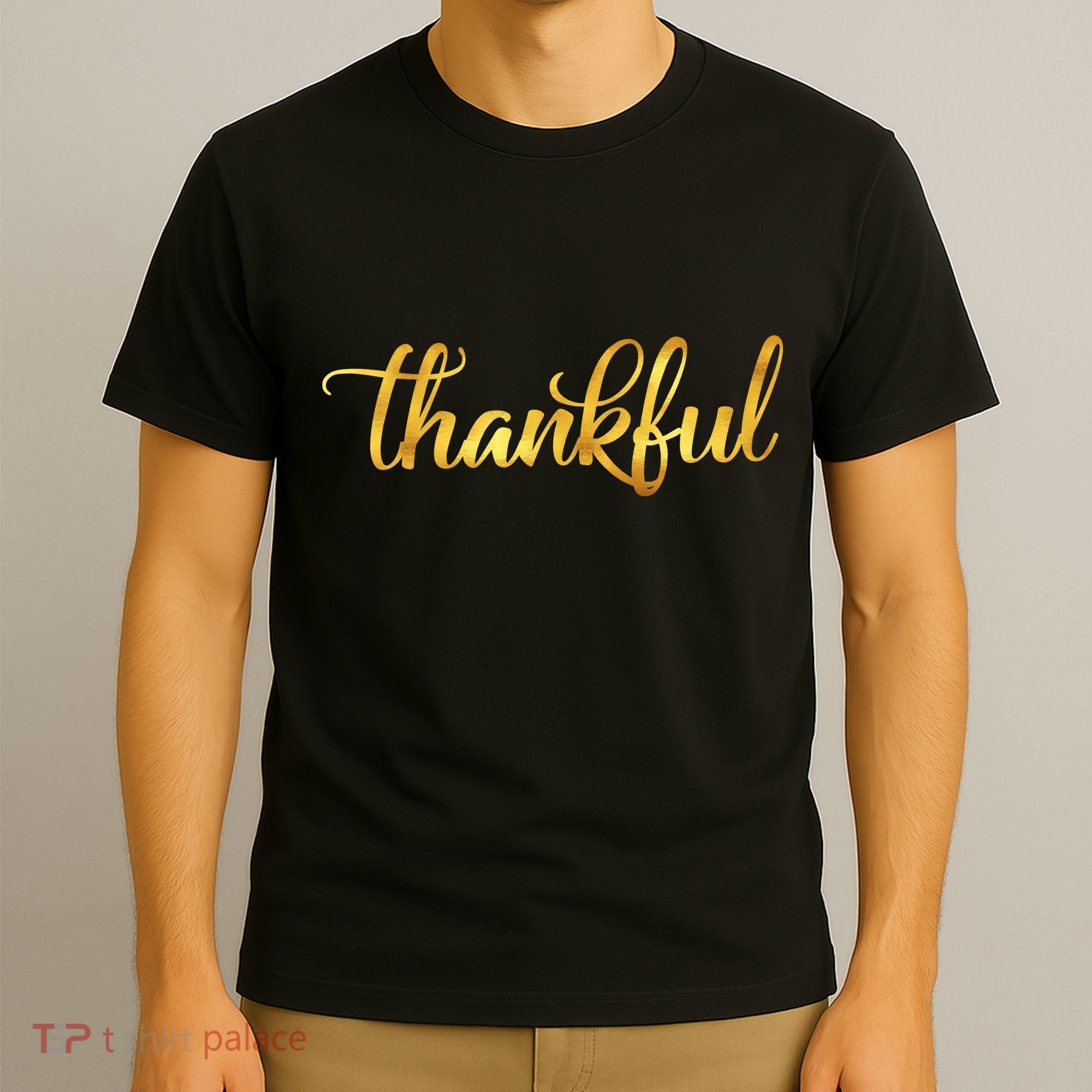 Limited Edition Thankful Thanksgiving Gold Print T-Shirt