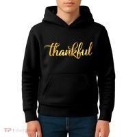 Limited Edition Thankful Thanksgiving Gold Print Kids Hoodie thumb 4