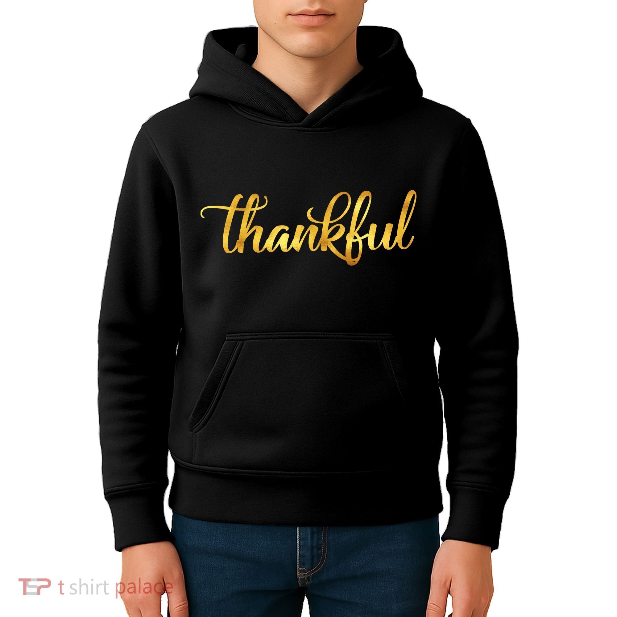 Limited Edition Thankful Thanksgiving Gold Print Kids Hoodie